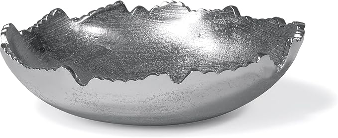 Red Co. 8.75” Silver Moon Decorative Metal Torn Hammered Asymmetrical Centerpiece Bowl with Pointed Edges