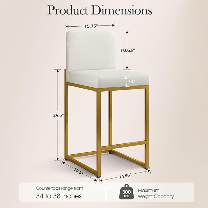 Sophia & William Counter Height Bar Stools Set of 3, White and Gold Bar Stools for Kitchen Island