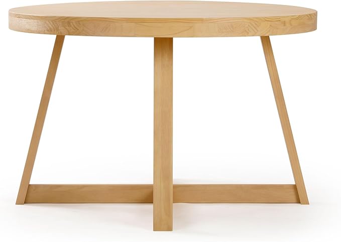 Plank+Beam Round Dining Table, 47 Inch Solid Wood Kitchen Table, Farmhouse Round Table for 4, Small Dinette Table, Blonde Wirebrush