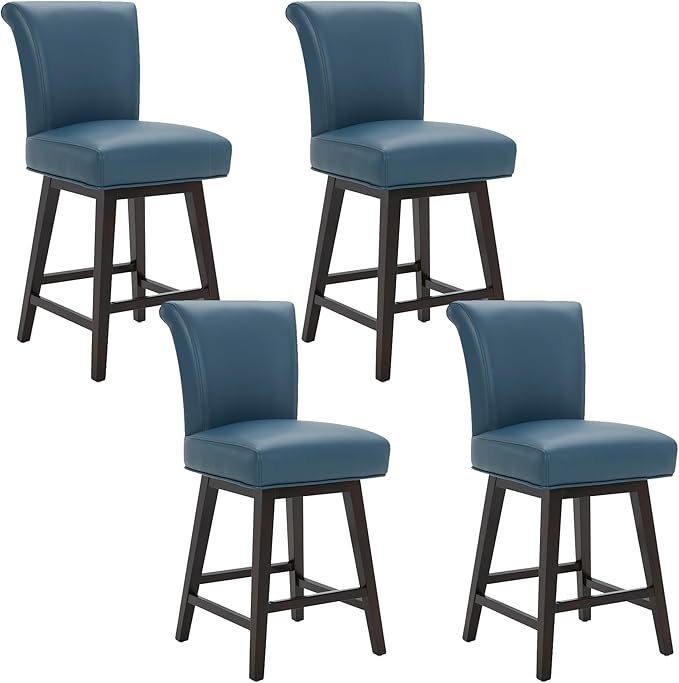 CHITA 26 Inch Counter Height Swivel Bar Stools Set of 4, FSC Certified Modern Upholstered Faux Leather Swivel Barstool Chair with Back, Blue