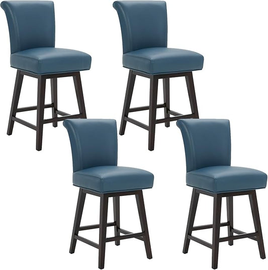 CHITA 26 Inch Counter Height Swivel Bar Stools Set of 4, FSC Certified Modern Upholstered Faux Leather Swivel Barstool Chair with Back, Blue