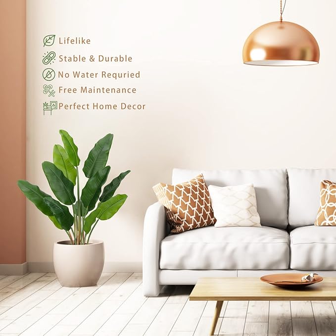 Hollyone 2pcs Large Artificial Bird of Paradise Plant in Pot, 30" Fake Palm Tropical Ferns Potted Plants, 2.6ft Faux Plantain Banana Leaf Plant for Indoor Outdoor Home Garden Decoration