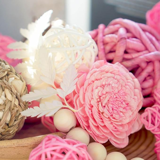 Qingbei Rina Pink Decorative Balls for Bowls, Assorted Vase Filler for Centerpieces, Wicker Rattan Balls Decorative Orbs Woven Spheres, Bowl Fillers for Home Decor