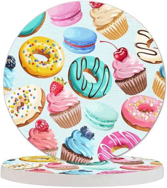 Sweets Ornament Table Coasters for Drinks Cupcake Dessert Cream Bake Cake Donut Pastry Macaron Chocolate 100% Diatomite Home and Dining Room Bar Decor 4 X 4 X 0.35 Inch for Men Women