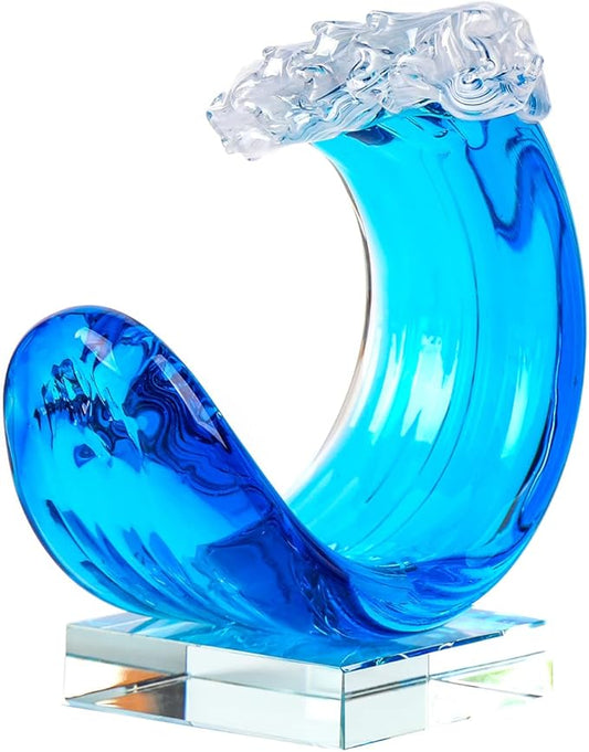 Yao Yuan Hand-Blown Glass Wave Decor Murano-Style Glass Statue and Figurine
