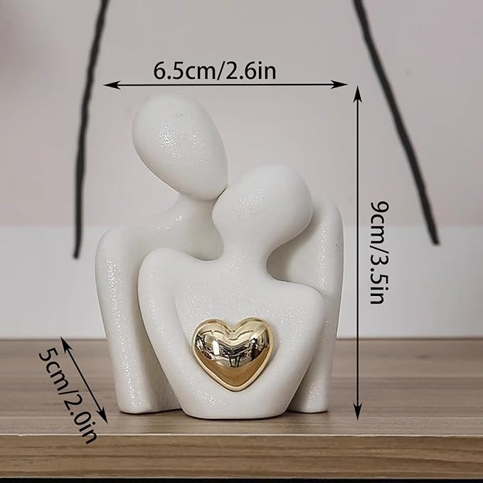 Mini Hugging Couple Statue Ceramic Lover Figurine Home Decor is a Romantic Gift for Her on Wedding Anniversary and Valentines, TV Stand Decoration Knick Knacks for Shelves (White)