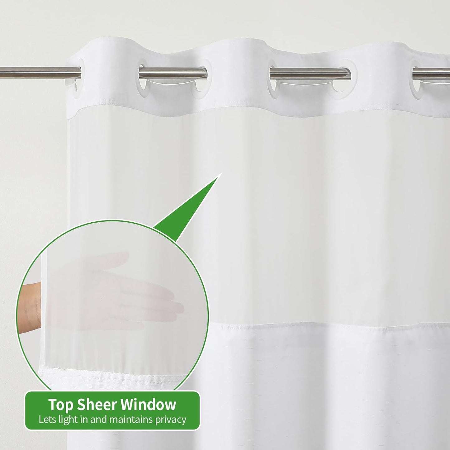 Stall No Hooks Needed White Shower Curtain with Snap-in Fabric Liner Set,Linen Textured Hotel Luxury Decor Shower Curtains for Bathroom with Mesh Top Window,Waterproof & Washable,36Wx74H,