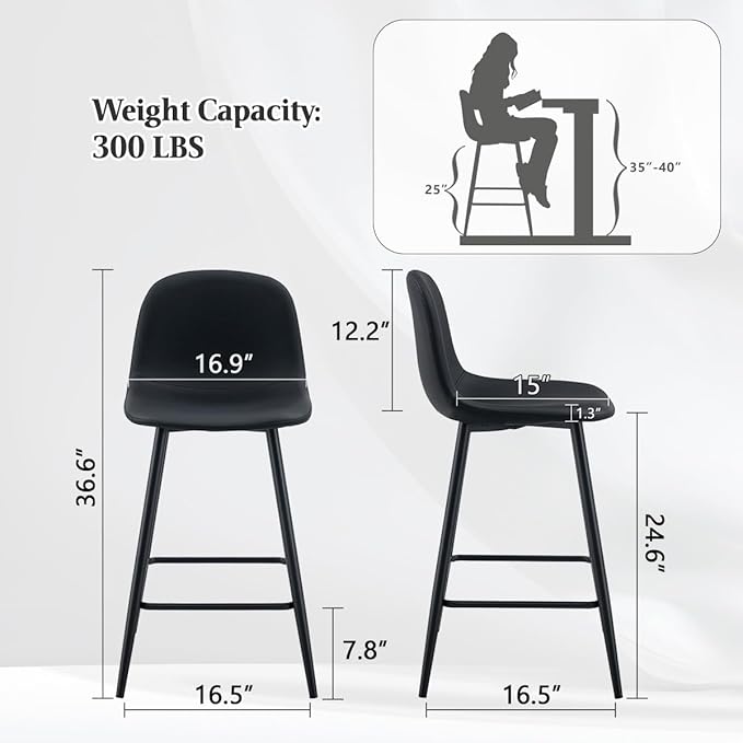 Barstools Set of 4, 24.6" Counter Height Bar Stools with Back & Metal Footrest, Modern Island Chairs Set of 4 for Kitchens Island Home Bar(2 Black & 2 White)