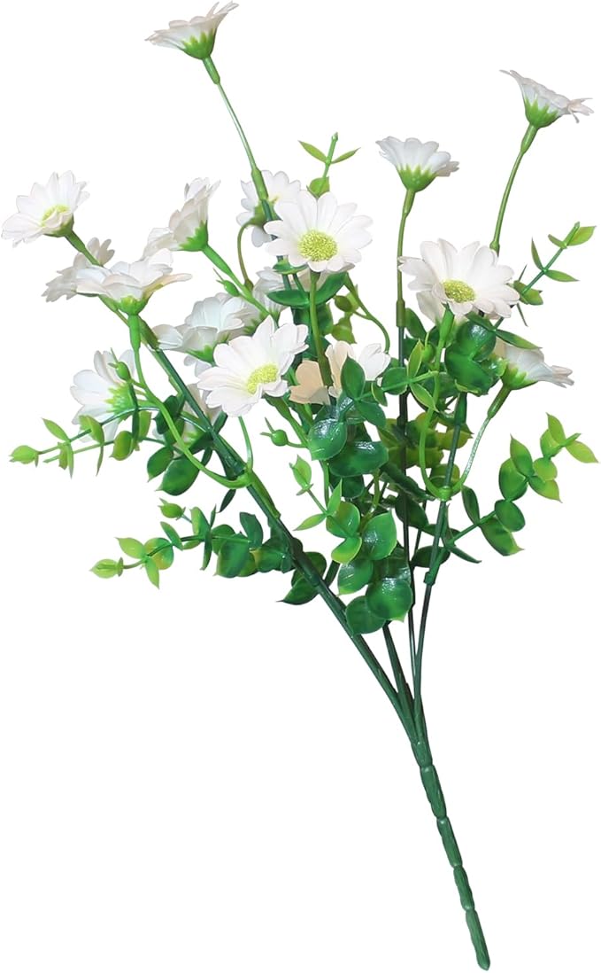 alyptus Fake Flowers for Outdoors 8 Bundles White Silk Artificial Sunflower Plants Faux Greenery for Wedding Home Garden Window Box Outdoor Planters Decor (White Fake mums)