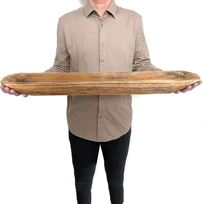 Wooden Dough Bowl Decor, Vintage Wooden Bowl Hand Carved Home Decor for Dining Table Center, Living Room, Kitchen Decor. (30inch brown)