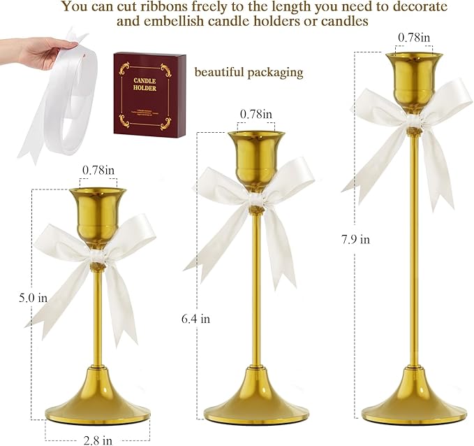 FSyueyun Gold Candle Holders Set of 3, Elegant Metal Candlestick Holders for Vintage Taper Candle Holders, Perfect for Table Centerpieces, Fireplace Mantels, Home Decor, Weddings and Party Decorations