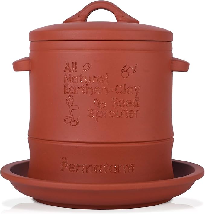 Permafarm® Organic Bean Sprouter, Natural Earthen-Clay Mung Bean Sprouter, Sprouts Growing Kit for Soybeans, Broccoli, Alfalfa & More | Lead-Free, Cadmium-Free (Large Size for Family)