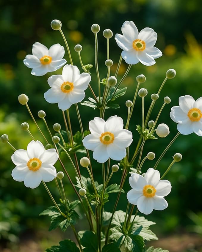 Perennial Farm Anemone x Hybrida 'Honorine Jobert' – Live Windflower in #1 Container, Elegant White Blooms with Yellow Centers, Long Blooming, Deer Resistant, Great for Shade & Pollinator Gardens