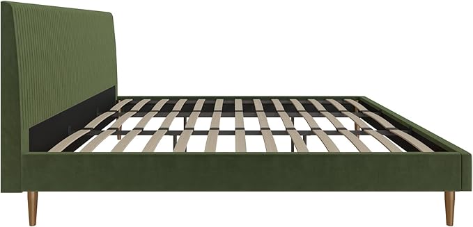 Mr. Kate Daphne Upholstered Bed with Vertical Channel Tufted Headboard, King, Olive Green Velvet