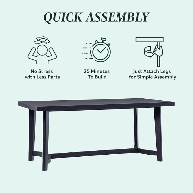 Walker Edison Modern Farmhouse Rustic Solid Oak Wood Rectanglular Dining Table for 6 - Black Oak