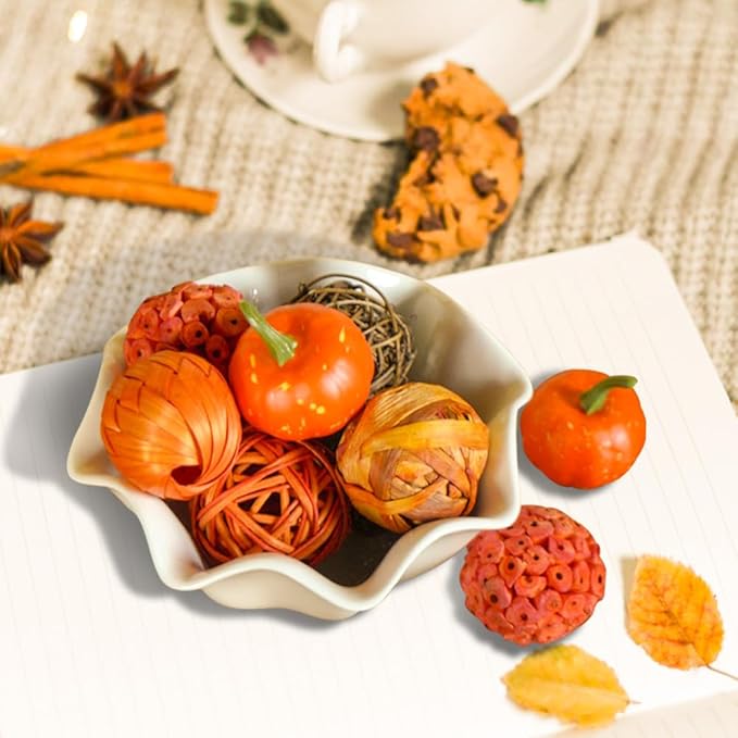 Qingbei Rina Fall Decorative Balls for Bowls, Pumpkins Bowl Fillers, Assorted Wicker Rattan Balls, Autumn Decorative Orbs Woven Spheres,Thanksgiving Holiday Home Decor(Orange)