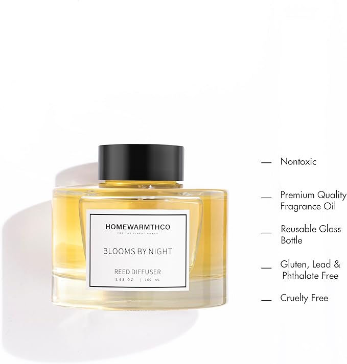 Blooms by Night (Patchouli & Sandalwood) Reed Diffuser Set - Luxury Fragrance Reed Diffusers for Home, Office & Bathroom Décor - Long-Lasting Scent with Non-Toxic Oils (5.63 oz)