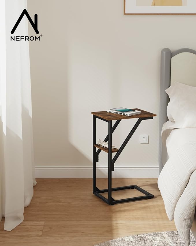 C-Shaped End Table, Small Couch Side Table, Sofa TV Tray Table for Living Room, Bedroom, Bedside ET-D-BR1