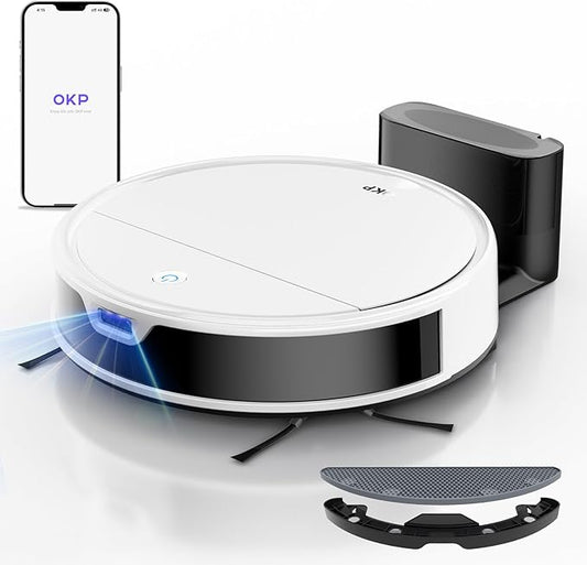 OKP Robot Vacuum and Mop Combo K5 Ultra Small Robotic Cleaner with ToF LiDAR Navigation, 6000pa Suction, WiFi/App/Alexa Control, 170min Runtime, 500ML Dust Box, Ideal for Pet Hair and Home