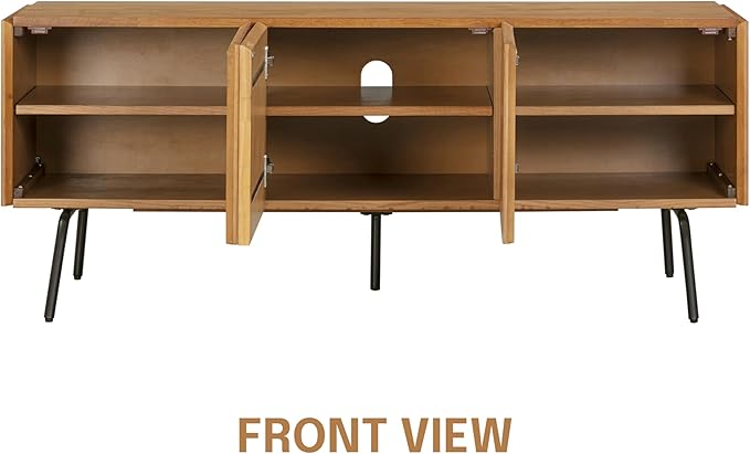 NTC Veil TV Stand with 3 Doors for TVs up to 60’’, Media Console with Vertical Groove Design and Metal Legs, Modern Entertainment Center for Living Room and Bedroom, Effortless Assembly, Teak Look