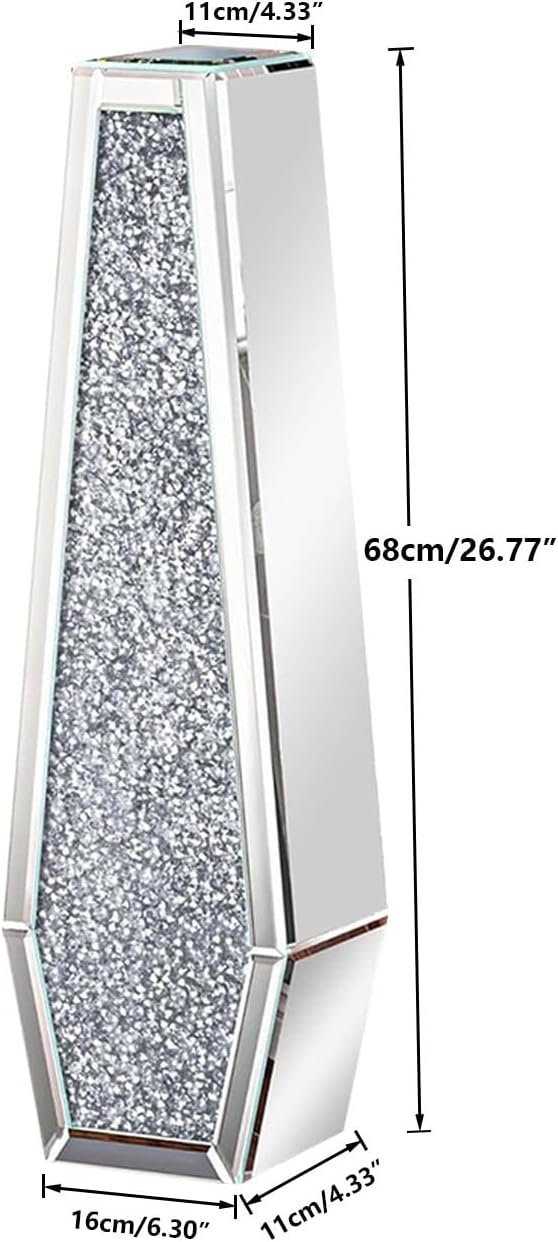 Mirrored Flower Vase Decorative: Crushed Diamond Glass Mirror Vase Large Luxury Bling Crystal Silver Hexagon Shaped Decor for Home Centerpieces, Won't Hold Water