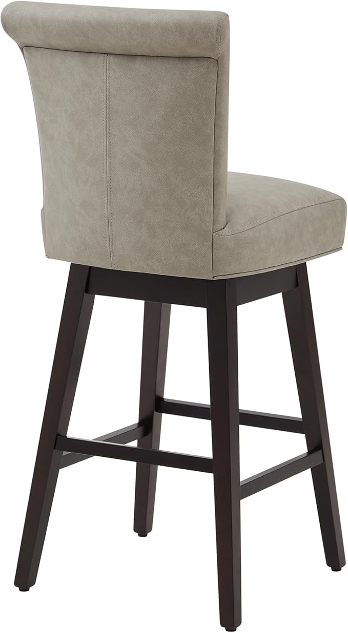 CHITA 30 Inch Counter Height Swivel Bar Stools Set of 2, FSC Certified Modern Upholstered Faux Leather Swivel Barstool Chairs with Back, Stone Grey