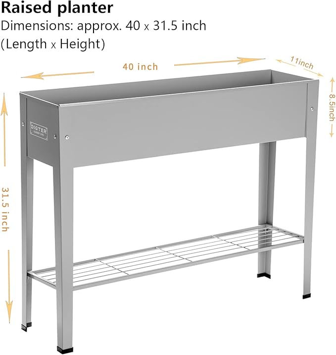 Raised Garden Bed, Garden Raised Planter Box with Legs, Galvanized Garden Planter for Herbs and Vegetables (40" Grey)