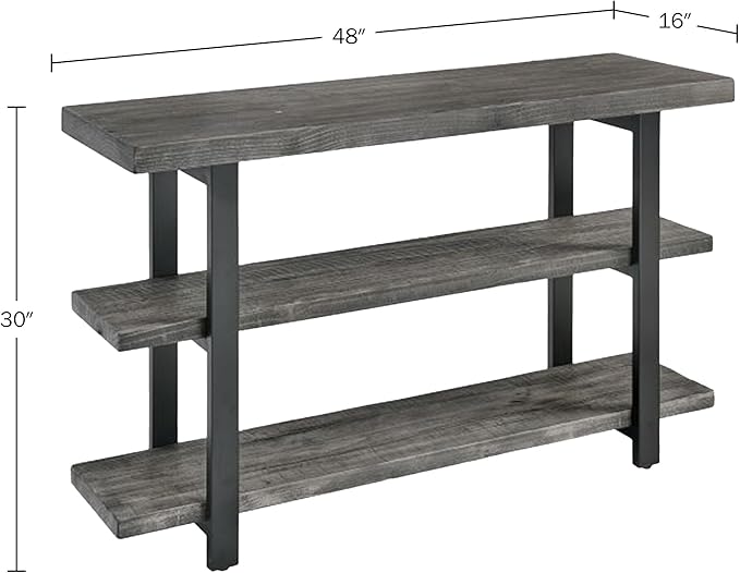 Pomona 48 in. Industrial Metal & Solid Wooden Media/Console Table, Slate Gray - Home, Living Room Furniture - Featuring 3 Solid Wood Tops & Metal Legs, 16 in. D Perfect for Any Room