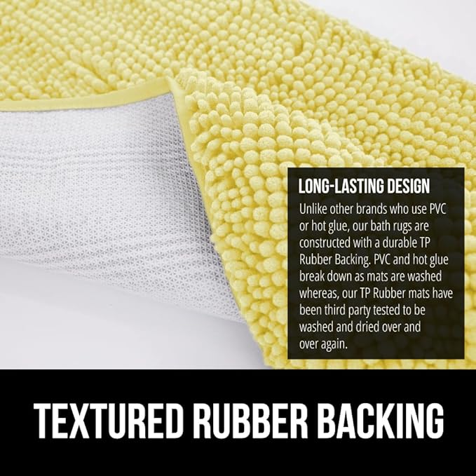GORILLA GRIP Plush Absorbent Shaggy Chenille Bath Rug Mat for Oval Toilet Base with Rubber Backing, Machine Washable Rugs, Soft Microfiber Contour Mats for Toilets, Bathroom Decor, Yellow