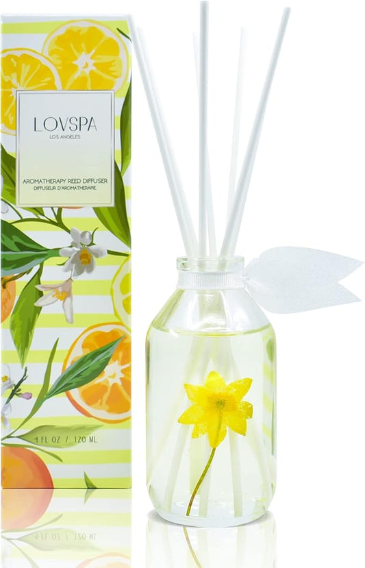 LOVSPA Reed Diffuser Set, Coastal Citrus Scented Oil Diffuser with Sticks, Home Fragrance Accessories for Bathroom Shelf Decor, Aroma Diffusers for Home or Office Desk, USA Made