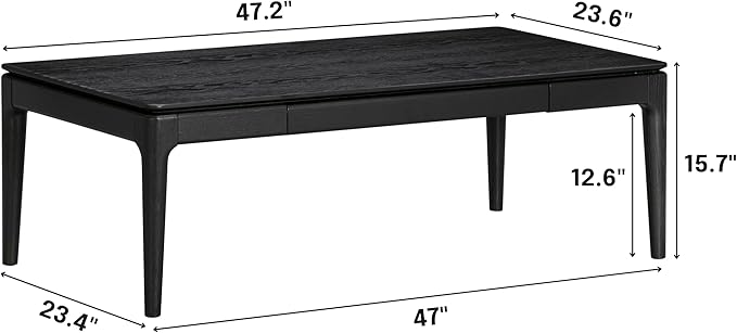 NTC Mingle Modern Wooden Rectangle Coffee Table with Hidden Drawer – Waterproof & Heat Resistant, Burnt Black