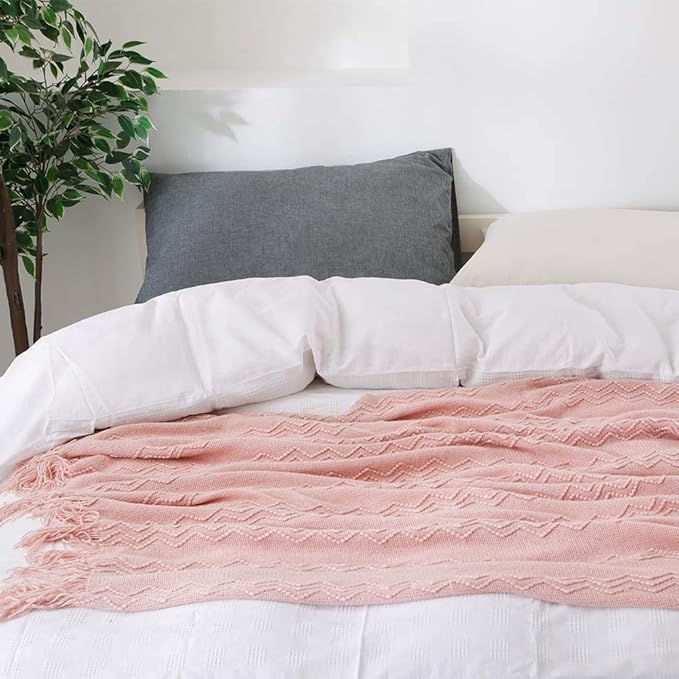 BOURINA Pink Throw Blanket 50x60 Inches Throw Textured Solid Soft Sofa Throw Couch Cover Knitted Decorative Blanket