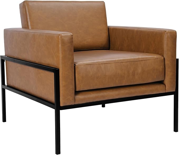 HomePop Modern Metal Frame Accent Chair Home Décor|Accent Chairs for Living Room & Bedroom - Carmel Faux Leather