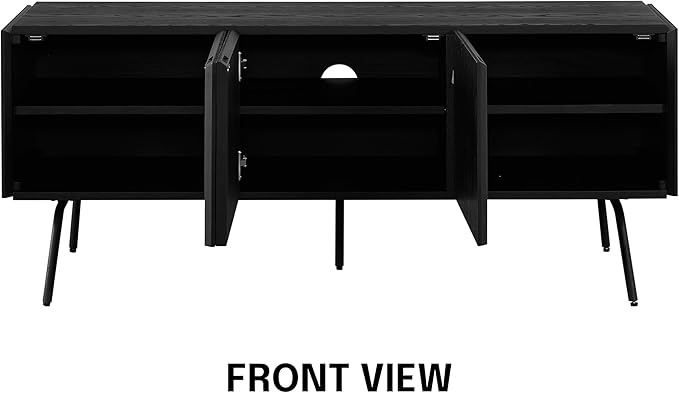 NTC Veil TV Stand with 3 Doors for TVs up to 60’’, Media Console with Vertical Groove Design and Metal Legs, Modern Entertainment Center for Living Room and Bedroom, Effortless Assembly, Burnt Black