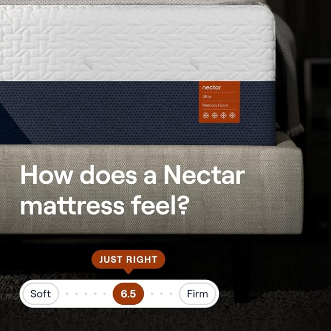 Nectar Ultra Split King Adjustable Base & 15” Mattress - Head & Foot Incline - Medium Firm Memory Foam - Cooling Upgrade - 3 Massage Settings - 365-Night Mattress Trial