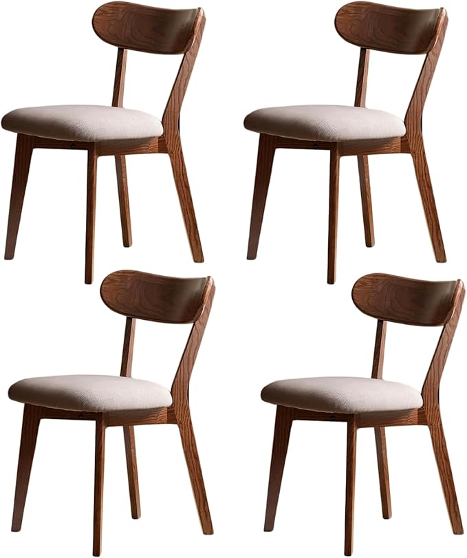 100% Solid Oak Wood Dining Chairs,Mid Century Modern Dining Chairs with Upholstered Cushion,Kitchen,Dining Room Chairs Set of 4 (4, Walnut Color Grey Upholstery)