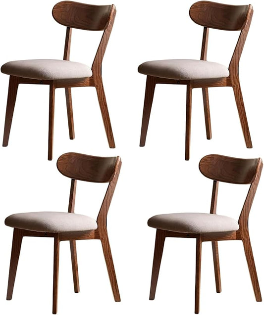100% Solid Oak Wood Dining Chairs,Mid Century Modern Dining Chairs with Upholstered Cushion,Kitchen,Dining Room Chairs Set of 4 (4, Walnut Color Grey Upholstery)