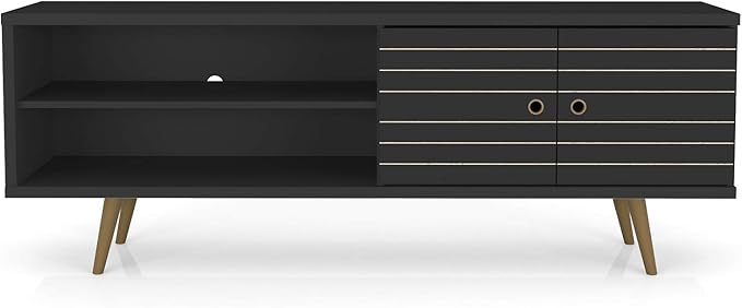 Manhattan Comfort Liberty Mid Century Modern TV Stand for Televisions up to 60 Inches, Bedroom and Living Room Entertainment Center with Storage, Shelves, and Cabinet, 63" Wide, Black