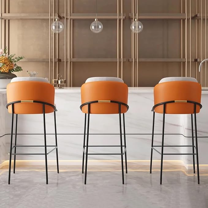 homary Barstools Modern PU Leather Bar Stools with Back and Footrest Waterproof Upholstered Breakfast Chairs for Kitchen Island or Counter (Orange,1 Chair, 41.3" H)