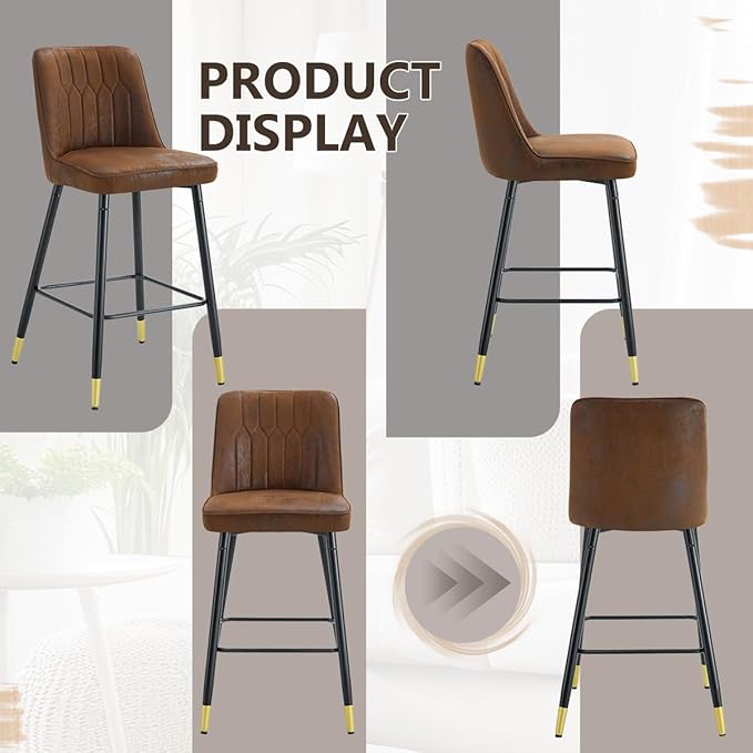 Counter Height Bar Stools Set of 4,27" Modern Bar Stools with Back,Upholstered Counter Height Bar Stool with Sturdy Metal Footrest,Kitchen Island Chairs for Home Pub (Brown,4)