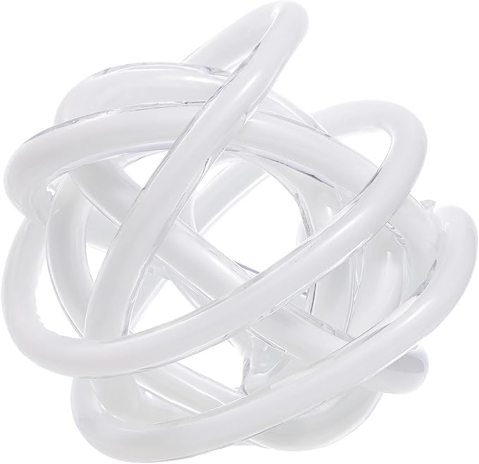 Luxury Lane Hand Blown Infinity Knot Sommerso Decorative Glass Ball for Bowls Home Decor 8 inch Tall Orbit Centerpiece Table Decoration Sculpture White