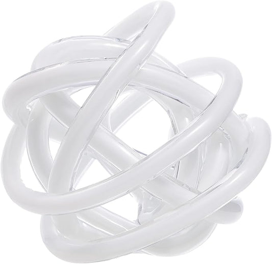 Luxury Lane Hand Blown Infinity Knot Sommerso Decorative Glass Ball for Bowls Home Decor 8 inch Tall Orbit Centerpiece Table Decoration Sculpture White