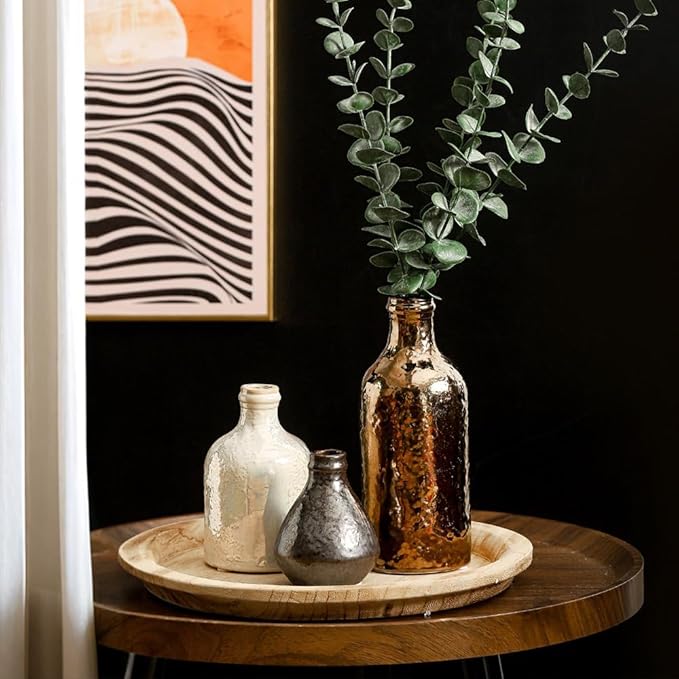 Ceramic Vase Set of 3 | Decorative Vases Home Decor | Flower Pampass Boho Modern Neutral Vase for Living Room, Table, Mantel, Entryway, Bookshelf, Kitchen, Bedroom, Bathroom - Multicolor