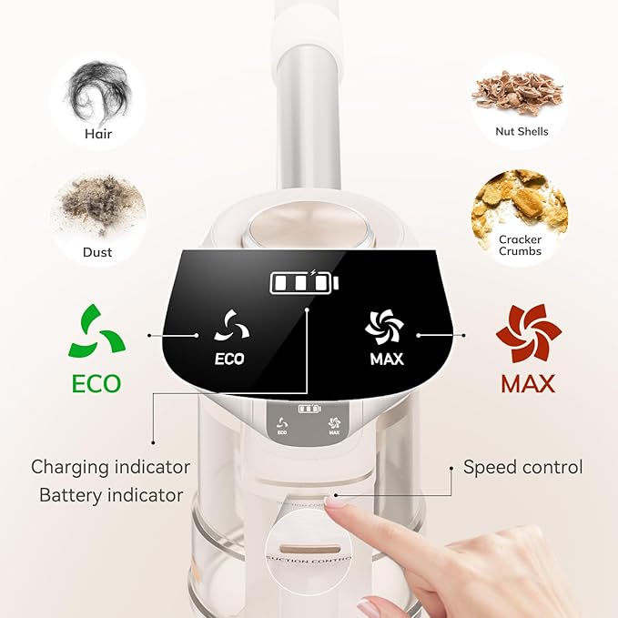 MIUI Cordless Upright Vacuum Cleaner, 45000Pa M2 Powerful Suction Brushless Motor, V-Shaped Anti-Hair Tangle Brush, Optical Dust Detection, Stick Vacuum for Hard Carpet,Floor,Pet Hair