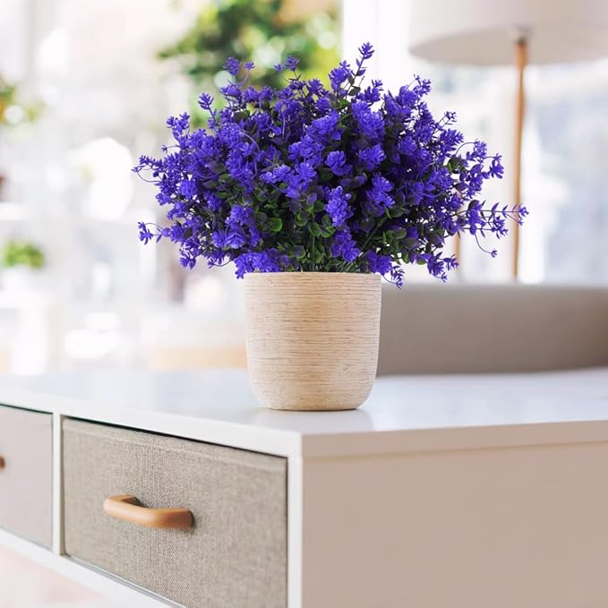 RECUTMS Fake Outdoor Flowers Artificial Flowers Plants for Window Boxes Spring Outdoor Home Decoration, 10 Bundles Fake Faux Eucalyptus for Outside Home Planter Porch Patio Window Yard Decor(Purple)