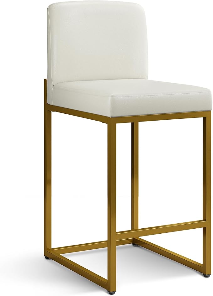 ALPHA HOME 24 Inch Bar Stools Kitchen Counter Stools with Back Pu Leather Counter Chair Counter Height Bar Stools with Upholstered Footrest Sturdy Chromed Metal Steel Frame, White