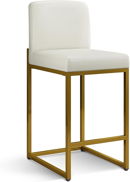 ALPHA HOME 24 Inch Bar Stools Kitchen Counter Stools with Back Pu Leather Counter Chair Counter Height Bar Stools with Upholstered Footrest Sturdy Chromed Metal Steel Frame, White