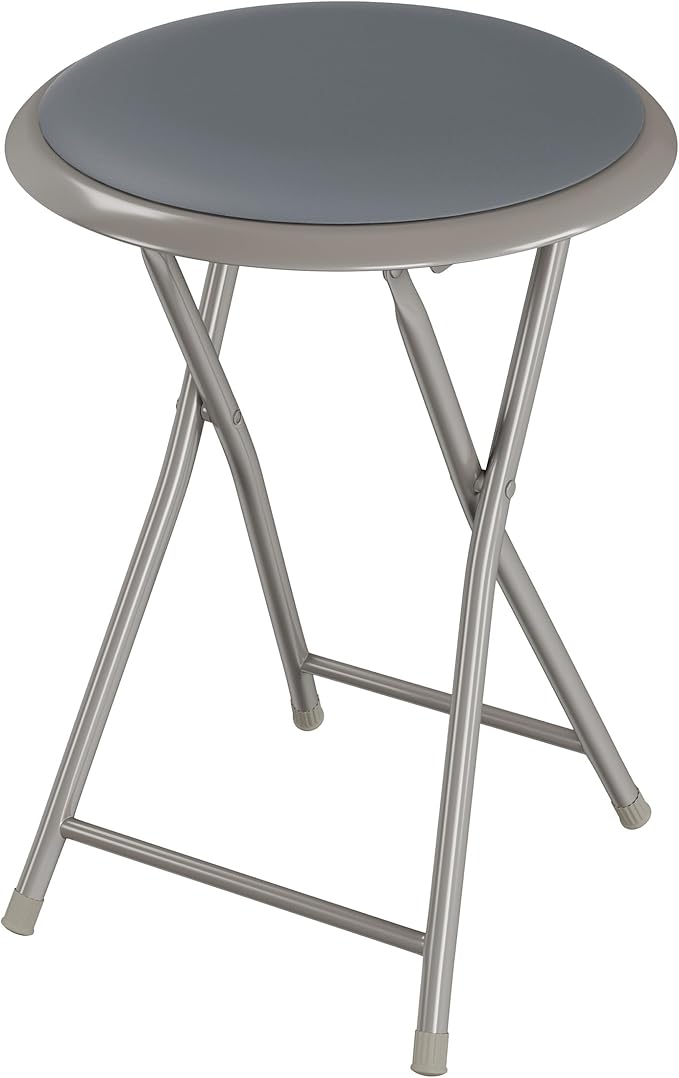 Folding Stool - Backless 18-Inch Stool with 225lb Capacity for Kitchen or Rec Room - Portable Indoor Counter Bar Stools by Lavish Home (Gray)