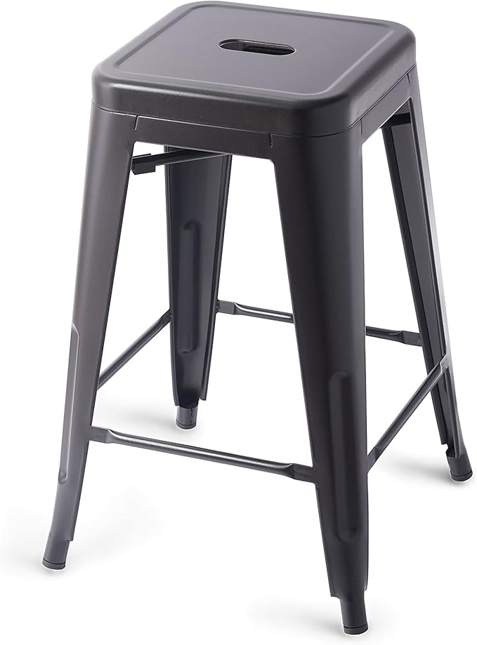 Amazon Basics Metal Bar Stools - 24-Inch, Set of 4, Black