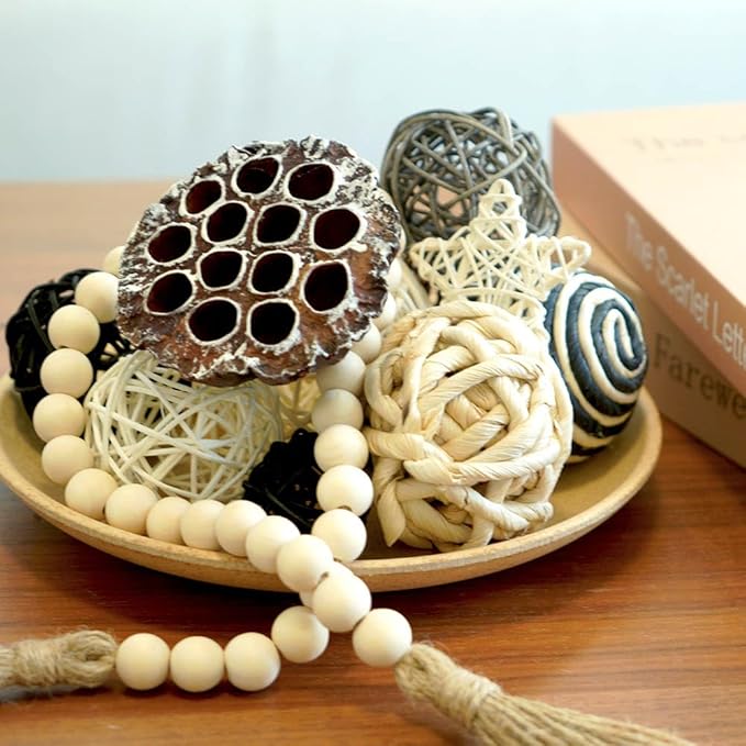 Qingbei Rina Black Decorative Balls for Bowls,Assorted Vase Filler for Centerpieces,Wicker Rattan Balls Decorative Orbs Woven Spheres, Bowl Fillers for Home Decor Wedding